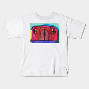 Red House with Blue Sky and Violet, Sand and Green Kids T-Shirt